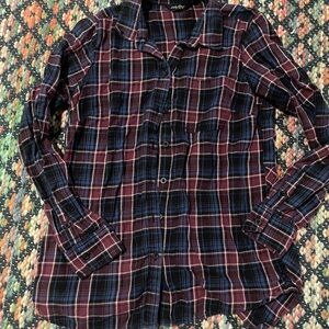 Lucky Brand Burgundy and Blue Plaid Shirt